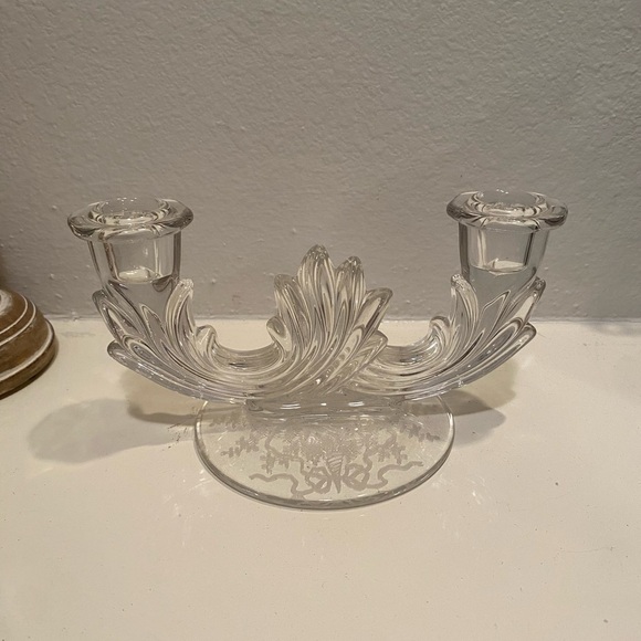 Fostoria Baroque Corsage Etched Double Candlestick Holder - Picture 1 of 6